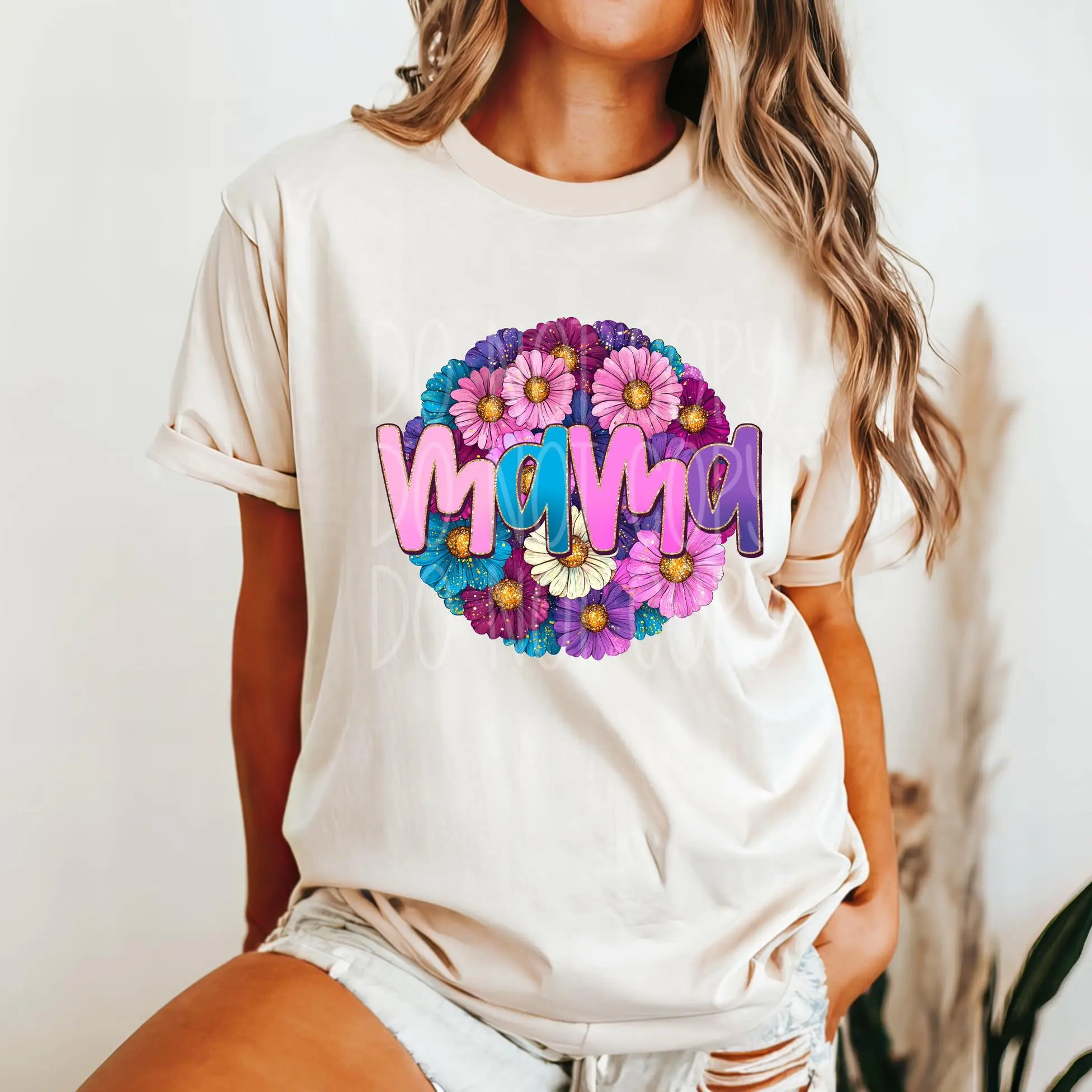 Mama Floral Glitter DTF Transfers - 310f, Heavy Pressure, Hot Peel, Vivid Colors - THIS IS NOT A SHIRT