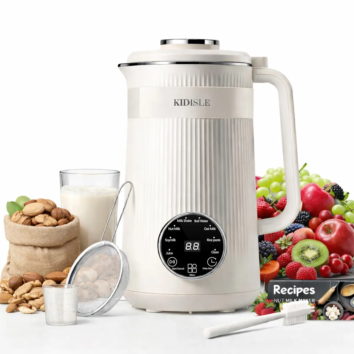 KIDISLE 8-in-1 Multifunctional Nut Milk & Coffee Maker - 32oz, Auto Clean, Delay Start, Keep Warm, Stainless Steel Black/White Kitchen Appliance Gadget,home essentials