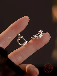 Sterling 925 Silver Color Geometric C-Star Cubic Zirconia for Women, Casual Simple Design, All-Season Wear, Artificial Zircon Earrings, Perfect Gift, Zirconia Hoop Earrings, Versatile Earrings, Earrings Jewelry