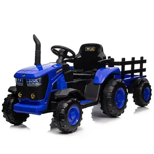 【GARVEE】12V Remote Control Tractor for Kids with 7 LED Lights, Safety Belt, Dual 35W Motors, Trailer, Horn, Music, USB Connectivity, Available in Blue, Green, Red, and Pink
