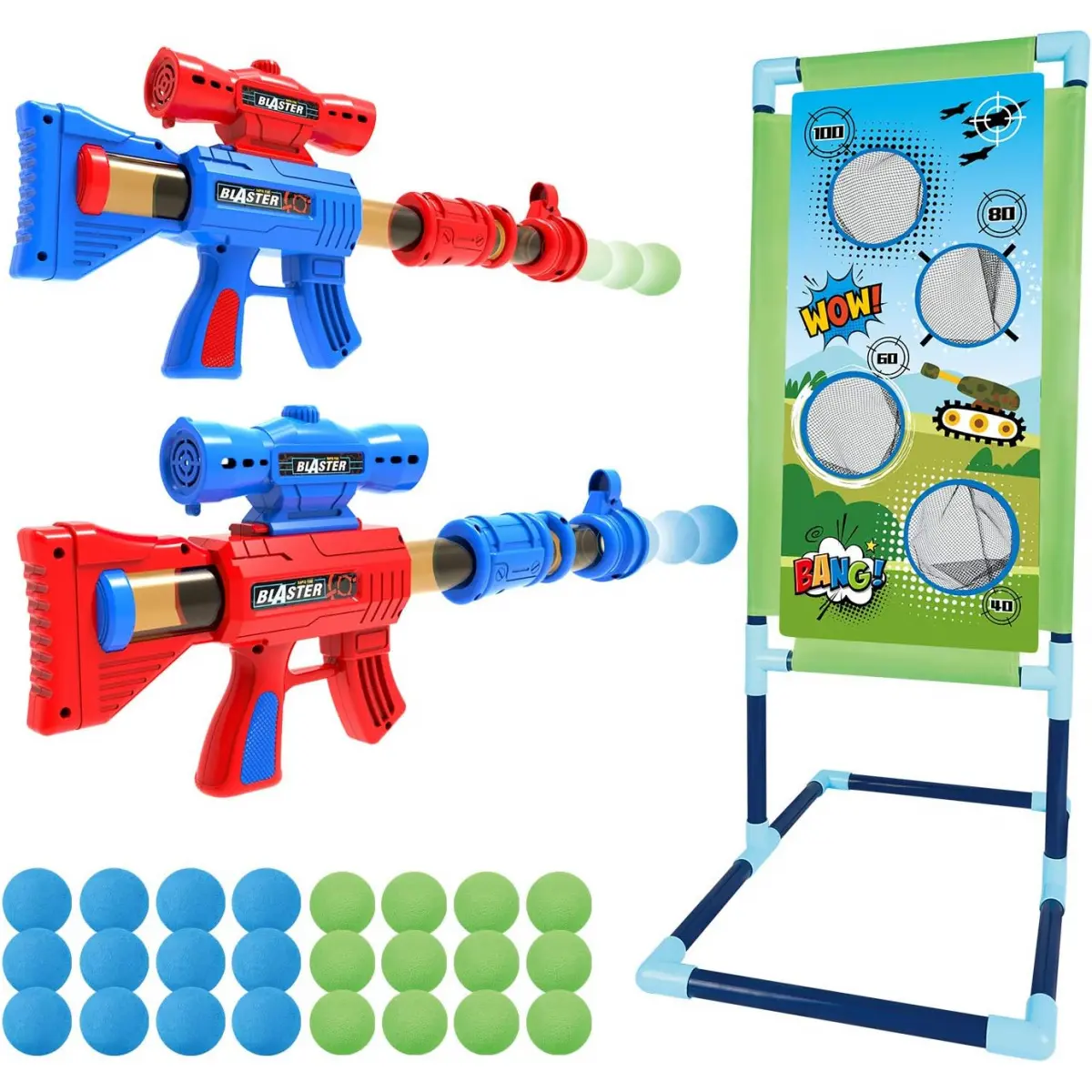 Outspark Shooting Game Air softer Gun Set Toy For Age 6, 7, 8,9,10+ Years Old Kids, Boys - 2pk Air Guns & Shooting Target & 24 Foam Balls - Ideal Gift - Compatible With Toy Guns Indoor Outdoor Child Sport Toy Handheld Pneumatic  Set Handheld Pneumatic Bla