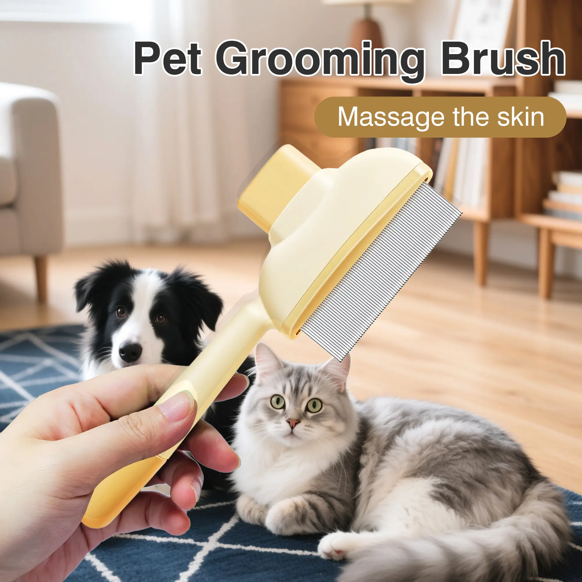 1 Count pet grooming brush, a lightweight pet de-shedding massage comb, a pet hair removal tool, suitable for pets with various hair types,There are yellow and green options available