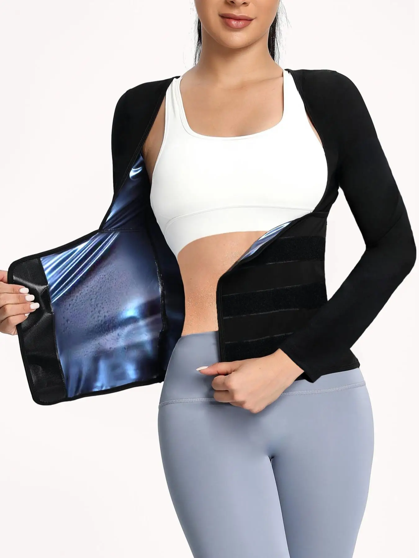 Women's Solid Long Sleeve Sauna T-shirt, Sports Shapewear Top for Workout Gym Exercise Yoga Fitness, Women Spring & Fall Sports Clothing