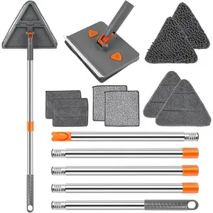 2 In 1 Baseboard Cleaner Mop Wall Cleaner Mop With Squeegee Extendable Long Handle 8 Reusable Fiber Flannel Chenille Mop Pads 360 °   Rotatable Convex Design-5161