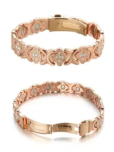 Ladies' Magnetic Bracelet, Stackable Bracelets - Featuring a 3500 Gauss strong magnet, rose gold plated adjustable clasp, rose gold leaves and magnetic beads, perfect for casual wear or as a gift, retro women's jewelry