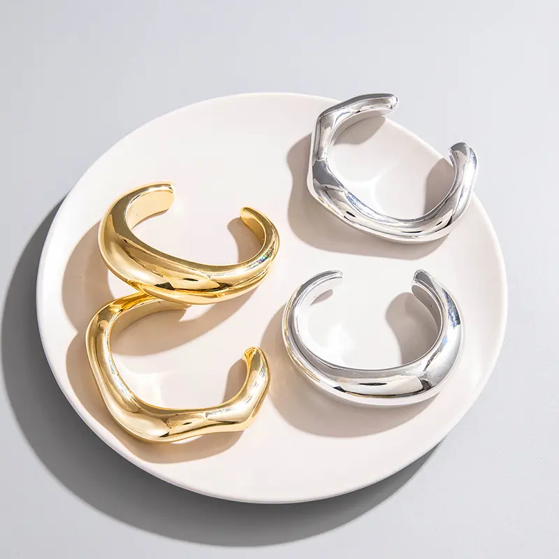 FASHION - Trendy Big Cuff Bangles Bracelets Women Vintage Statement Plastic Geometric Open Bangle Hip Hop Punk Gold Silver Color Jewelry