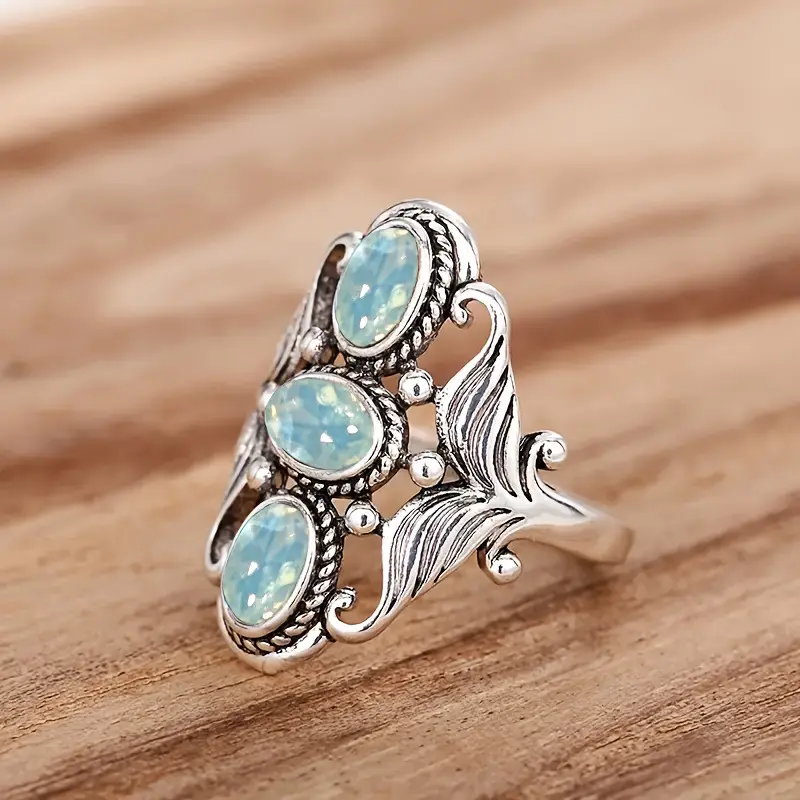 Popular Vintage Bohemian Silver-Plated Moonstone Ring for Women