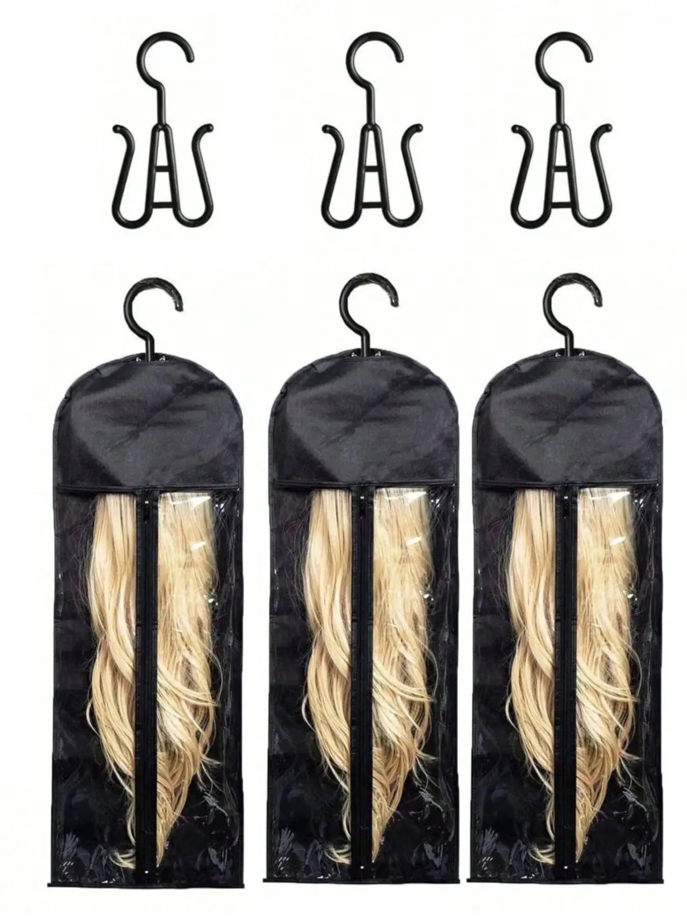 2/6 Pack Wig Stand & Hook Set – Foldable, Waterproof Wig Holder for Storage, Display, Styling & Travel, Keeps Wigs in Shape, Black, Wig Tool