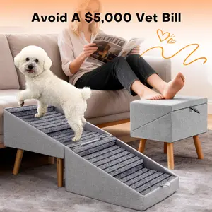 17'' Dog Stairs Ramp for Couch | Ziluce Wooden Ottoman Ramp for Sofa or Short Bed | for Senior,Small, Medium Dogs, Dachshund, IVDD | 2-in-1 Convertible Home Step Stool with Wood Foot