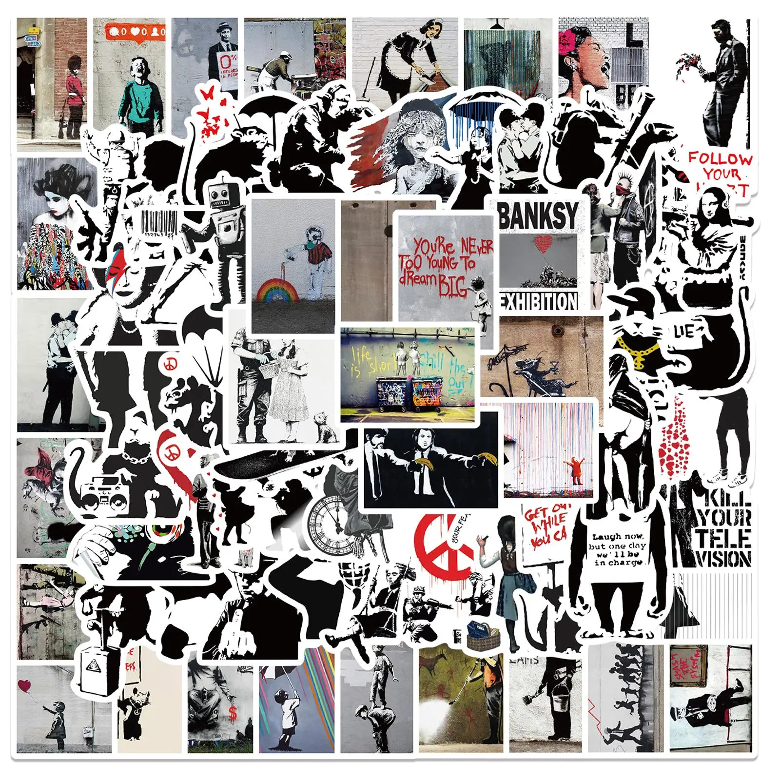 Banksy Graffiti Sticker, 67pcs/set Graffiti Sticker, DIY Decorative Sticker for Phone Case, Water Bottle, Laptop, Guitar, Bag, Water Cup, Scrapbook, Ornaments