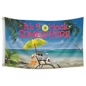 It's 5 o'clock Somewhere Flag, Sunshine, Beach Single-sided Printing, for Indoor, Outdoor, Home, Garden, Room, Party, Activities, Bar, Decoration, Wall Tapestry, Living Room Wall Decor, Hanging Wall Art
