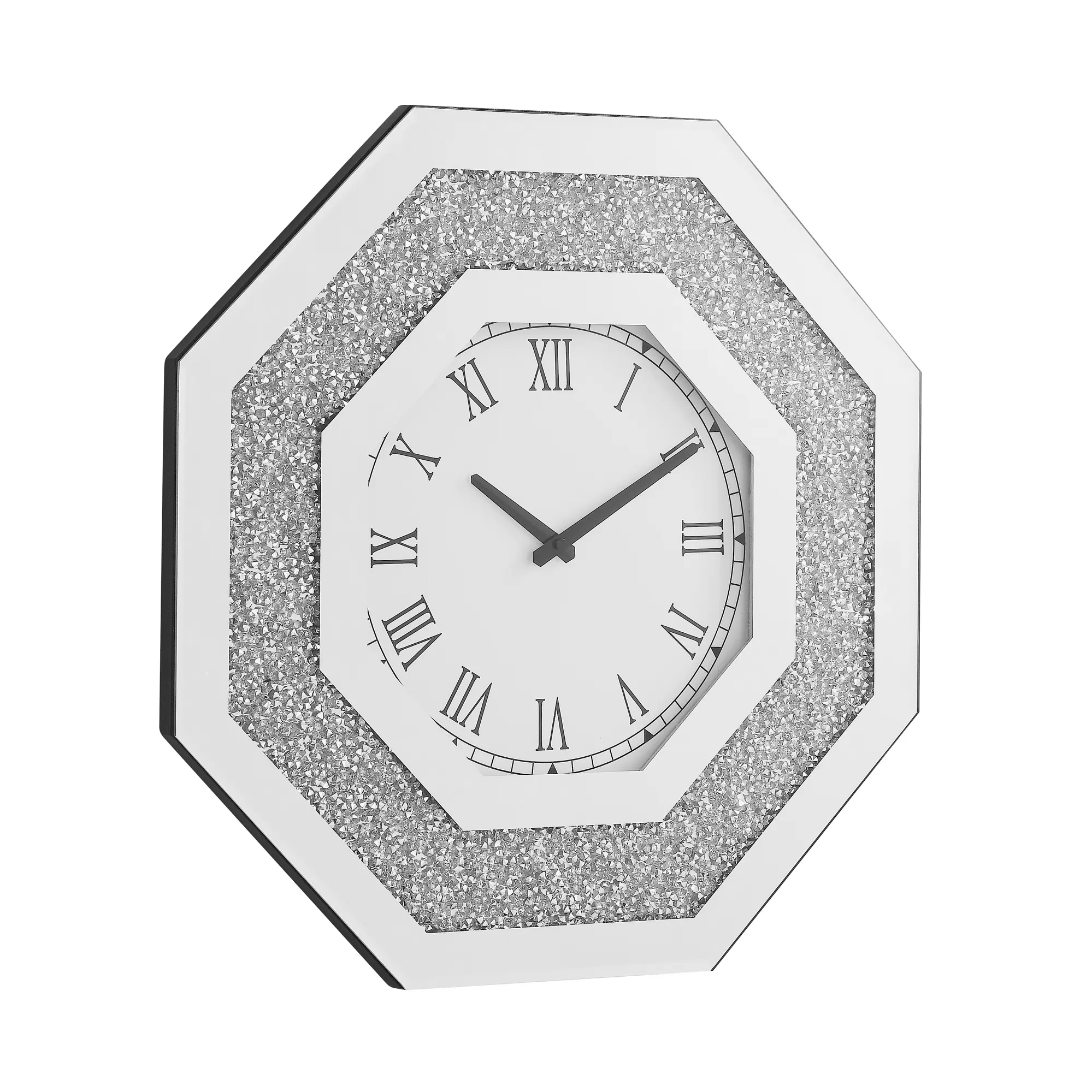 Modern Glam Octagonal Face Metal Wall Clock - Non-Rechargeable Decorative Fashion Analog Clock with Synthetic Gemstones, Gloss Black Home Decor for Living Spaces, Fashion Wall Clock