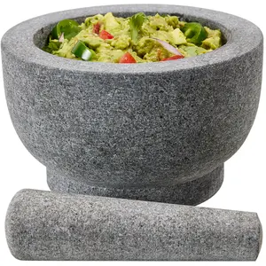 Gorilla Grip Heavy Duty Large Mortar and Pestle Set, 100% Granite Slip Resistant Stone Molcajete, Guacamole Bowl, Garlic Grinder, Kitchen Muddler for Spice Seeds, Maximize Food Flavor