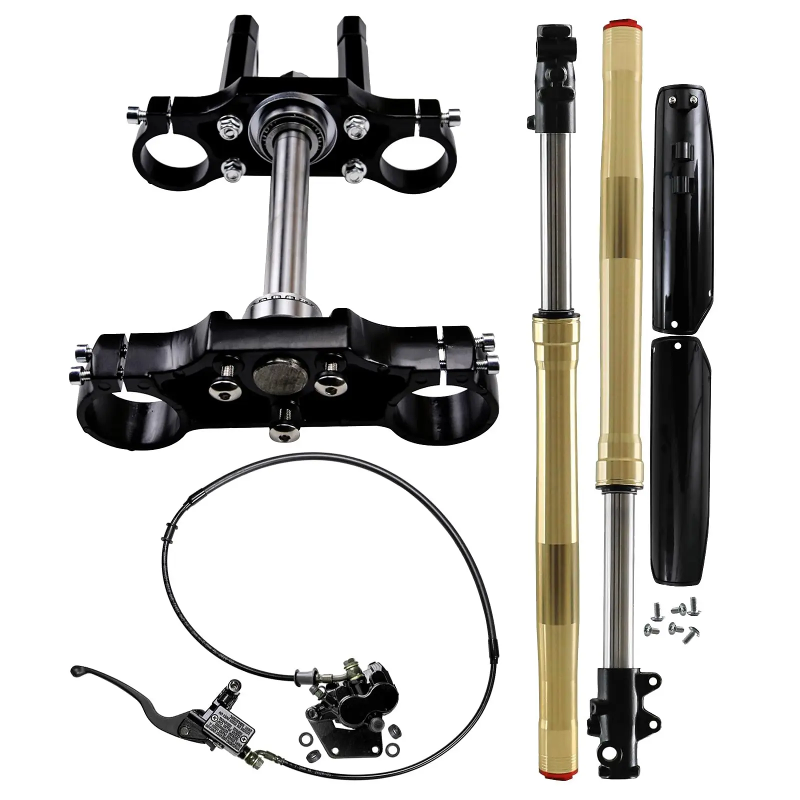 790mm 31 inch Front Forks Suspension Shocks with 45/48mm Triple Tree Mount Clamp Upside Down Assembly Wheel End and Hydraulic Front Brake Caliper Cylinder for Dirt Bike Pit Mini Bike Motorcycle Frame