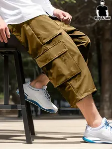 Large Size Men's Cargo Shorts, Comfortable Fabric, Durable Large Pockets, Elastic Drawstring Design, Outdoor Casual Sports