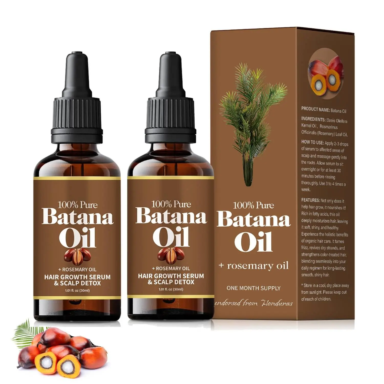 3PCS Batana Oil for Hair,Hair Oil with Rosemary for Hair Growth,for All Hair Types,Batana Hair Oil for Women and Man