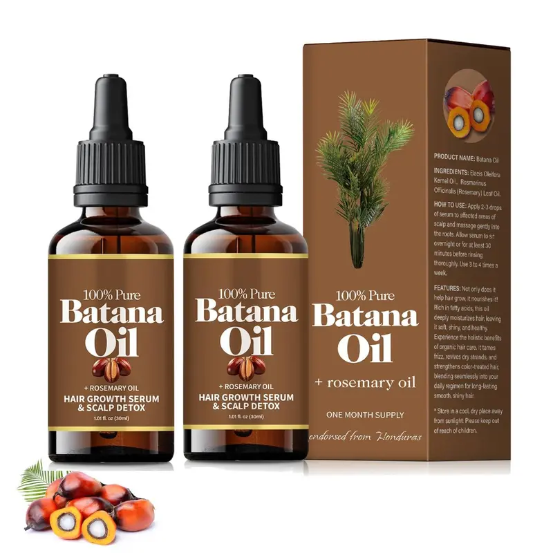 3PCS Batana Oil with Rosemary - Follicles Strengthening Oil, Detoxifying Dandruff Hair Care Solution, All Hair Types (Color & Chemically Treated) for Men & Women