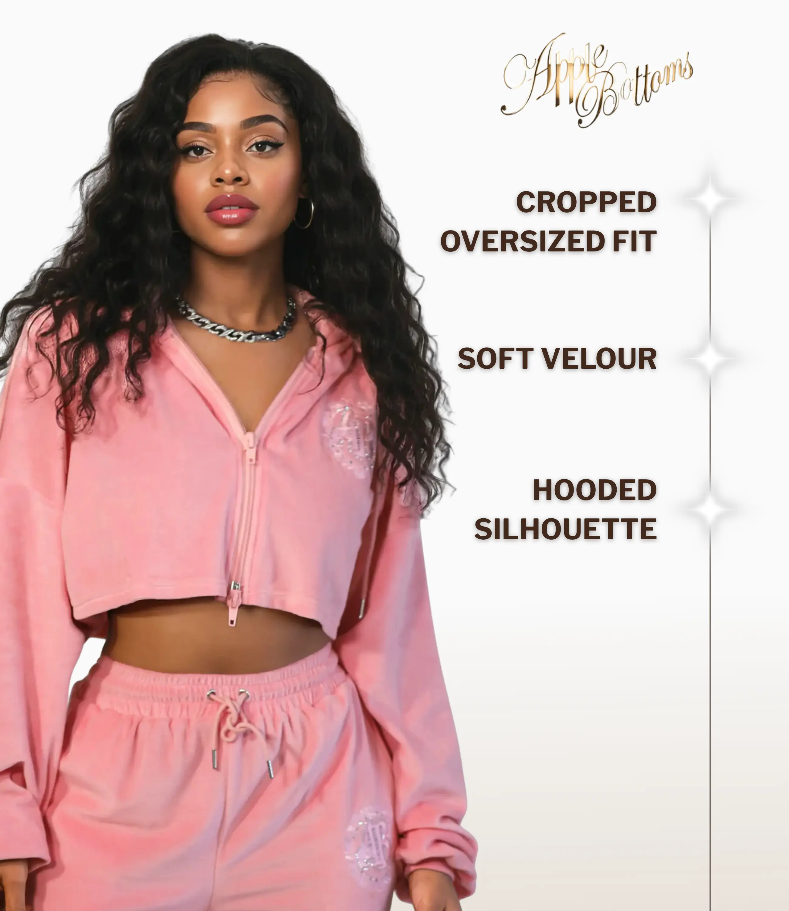 Women's Embellished Cropped Velour Track Jacket, Lightweight Casual Top for Everyday Wear, Embellished Cropped Women's Lightweight Jackets