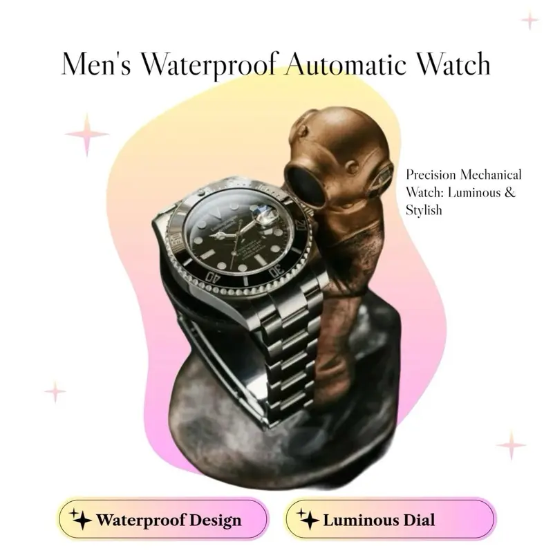 Men's Business Full Automatic Mechanical Watch, Waterproof, Solid Stainless Steel Bracelet, Rotating Chronograph Bezel, Luminous Design