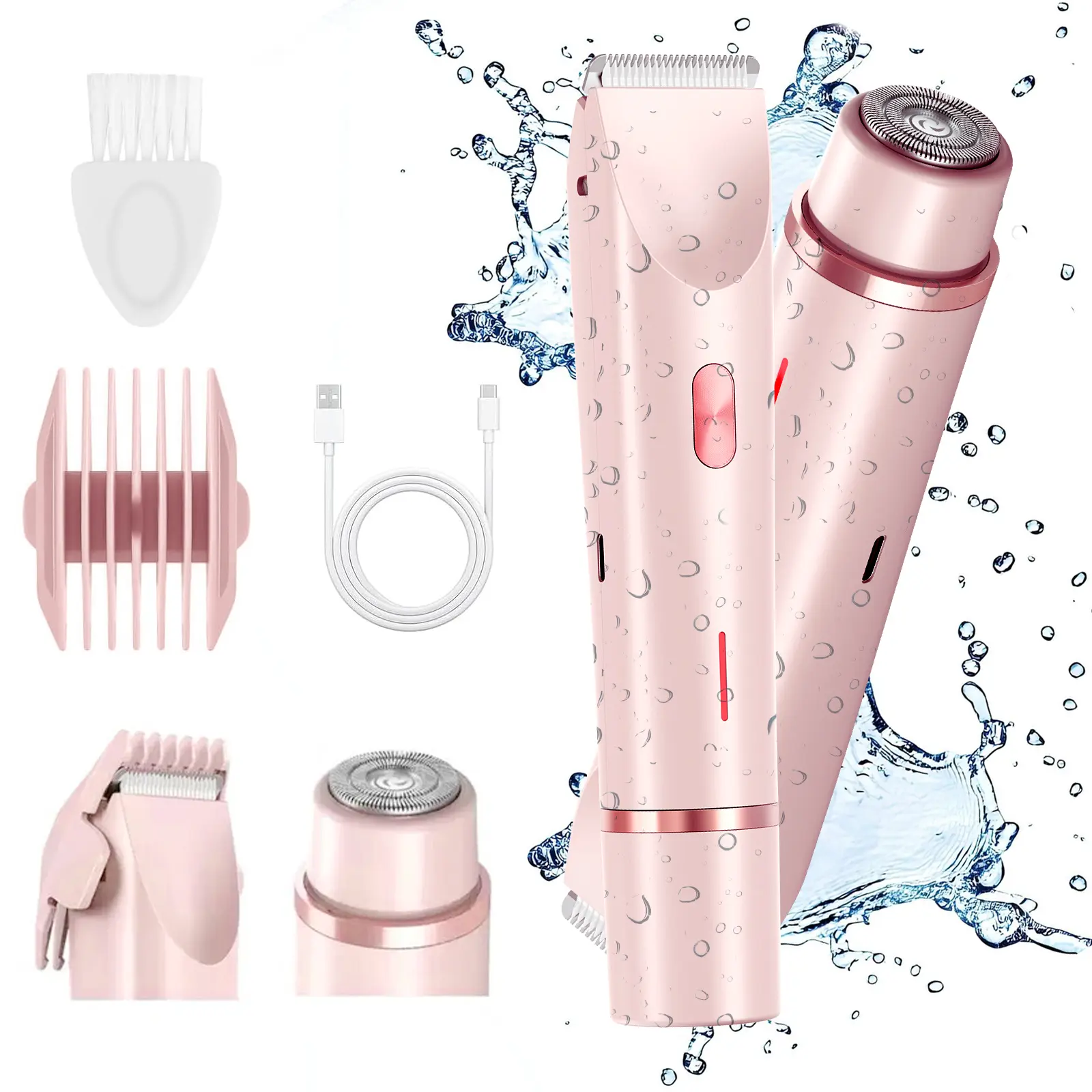 Adults' 2-in-1 Ceramic Electric Shaver - Dual-Head Bikini Line Trimmer, USB-Rechargeable with USB Cable, Strong Full-Body Hair Removal Groomer for Underarms/Legs, Waterproof Cordless Lightweight Washable Sensitive