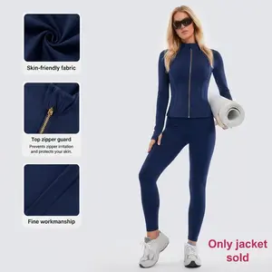 Smooth, Only Jacket Sold, High-Elasticity Women's Workout & Yoga Jacket, High Stretch Seamless Yoga Top, Gold‑Tone Zipper Jacket，Thumbholes Design，Ladies casual outfit, gym outfit