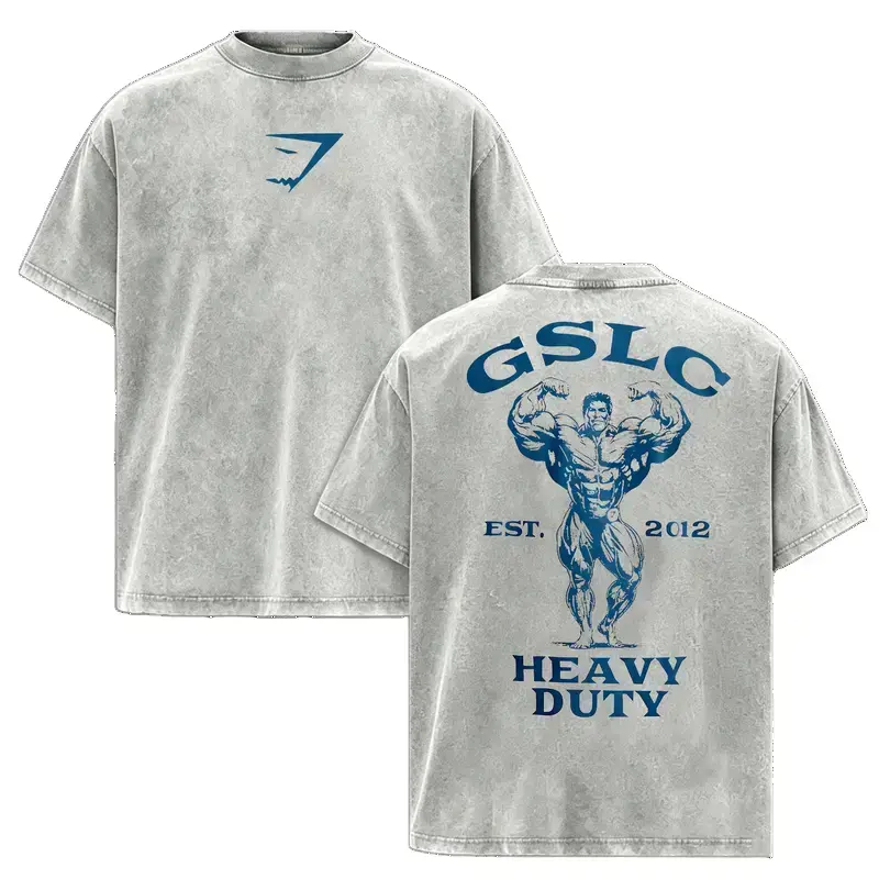 Vintage Washed Gym T-Shirt for Men, Bodybuilding Graphic Tee, 100% Cotton Loose Fit Fitness Shirt, Heavy Duty Workout Top, Perfect Gift Menswear Tshirt Streetwear Crewneck Tropical Casual Shortsleeve