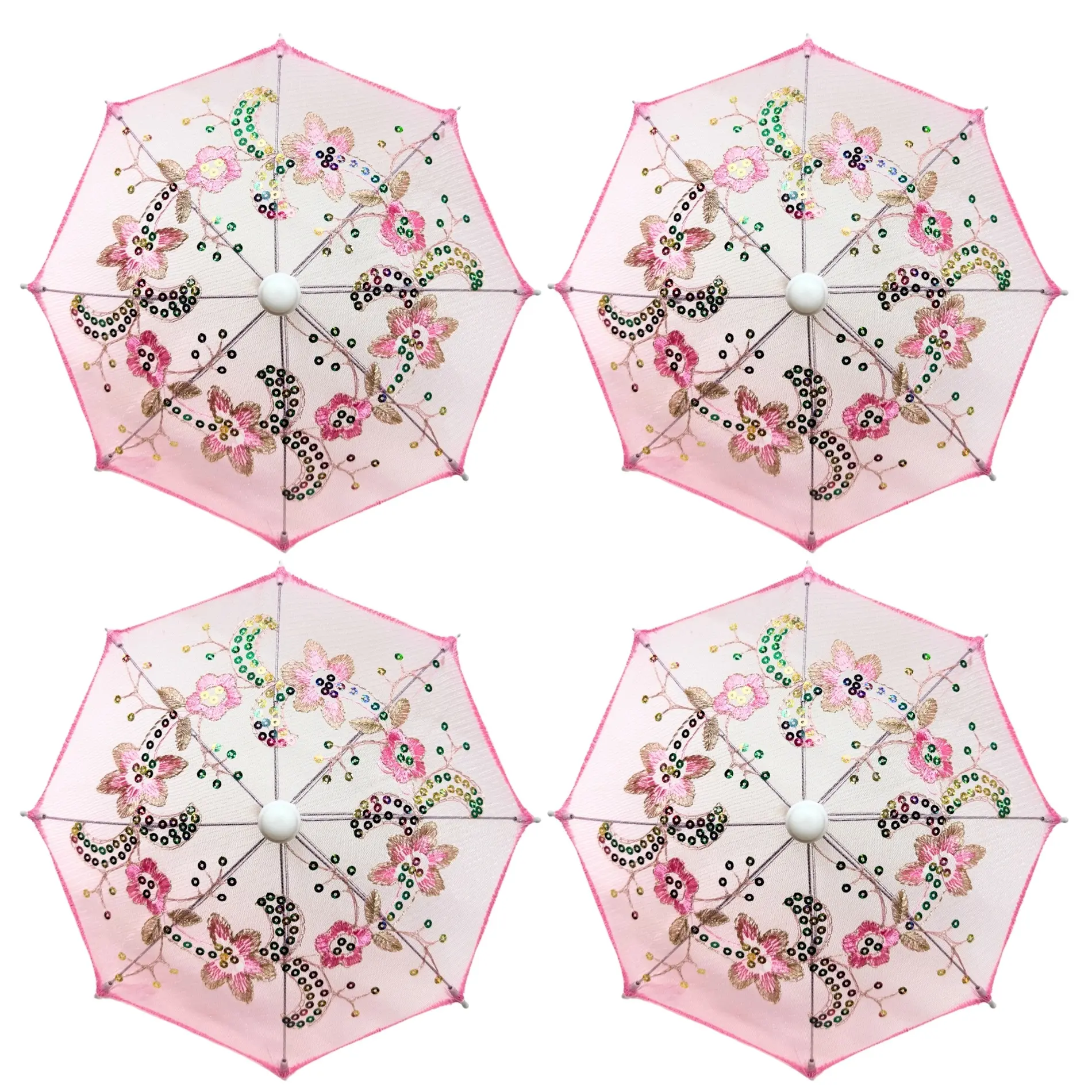 Thy Home 4-Pack Handmade Novelty Mini Lace Umbrellas - Lightweight Metal Frame, Sequined, 11.6in Diameter Doll-Size Prop for Children's Weddings, Party Photo Shoots, Portable Gift