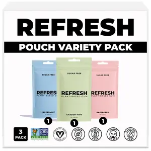 Refresh Gum Best Selling Bundle, Xylitol – Sugar Free Chewing Gum Pouch, Natural Flavor & Organic Ingredients – Long Lasting, Plant-Based, Non-GMO – 3 pack of 45 Pieces Coconut