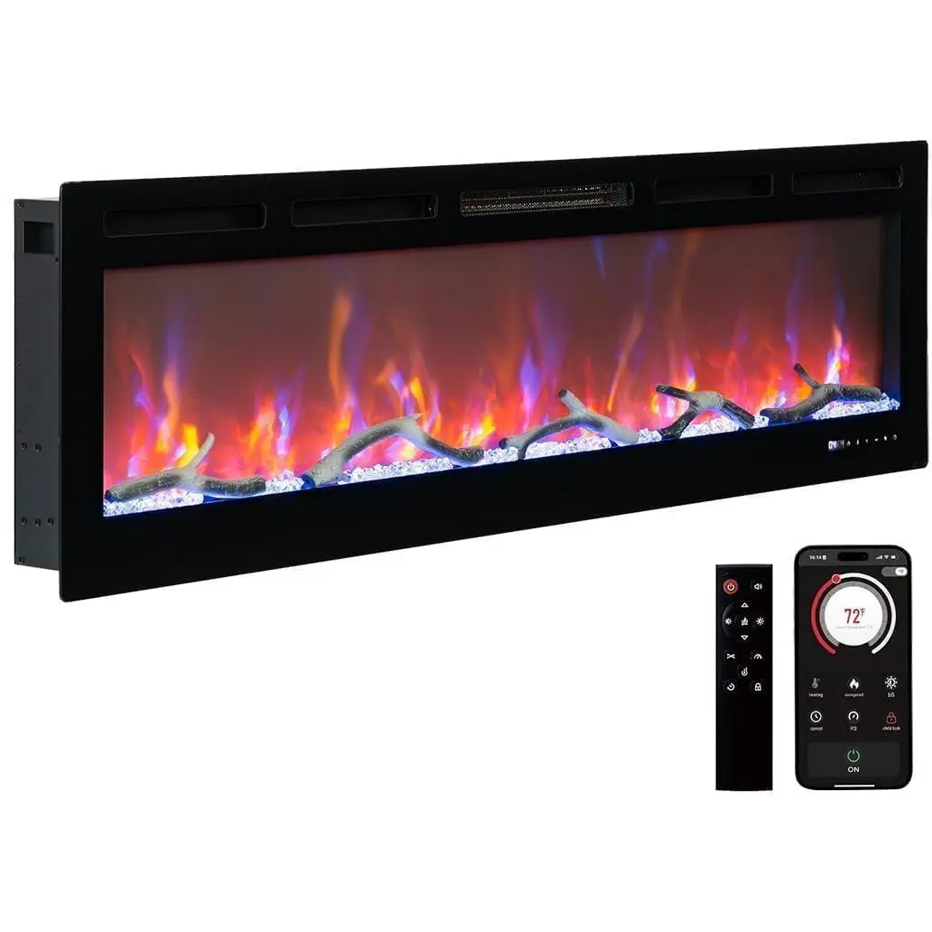 Garvee 80 Inch Smart Electric Fireplace with WiFi and Remote Control, Wall Mount or Recessed Installation, Adjustable Realistic Flames, 1500W Thermostat, Modern Heater for Living Room