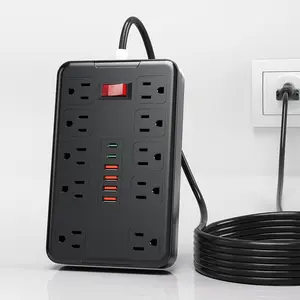 Surge Protector Power Strip - 10 Outlets with 6 USB (2 USB C) Charging Ports, Flat Plug Extension Cord, 5Ft Braided Extension Cord, Dorm Room Essential