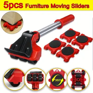 5Pcs Furniture Moving Sliders Kit, Heavy Duty Furniture Lifter Tool Set with Rollers, Portable Easy Move for Sofa Refrigerator Cabinet, Labor-Saving Floor Protector, Home