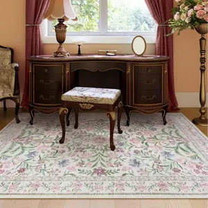 Lahome Boho Floral Area Rug – Washable, Non-Slip, Soft Thin Carpet for Living Room, Bedroom, Nursery and Kids Playroom