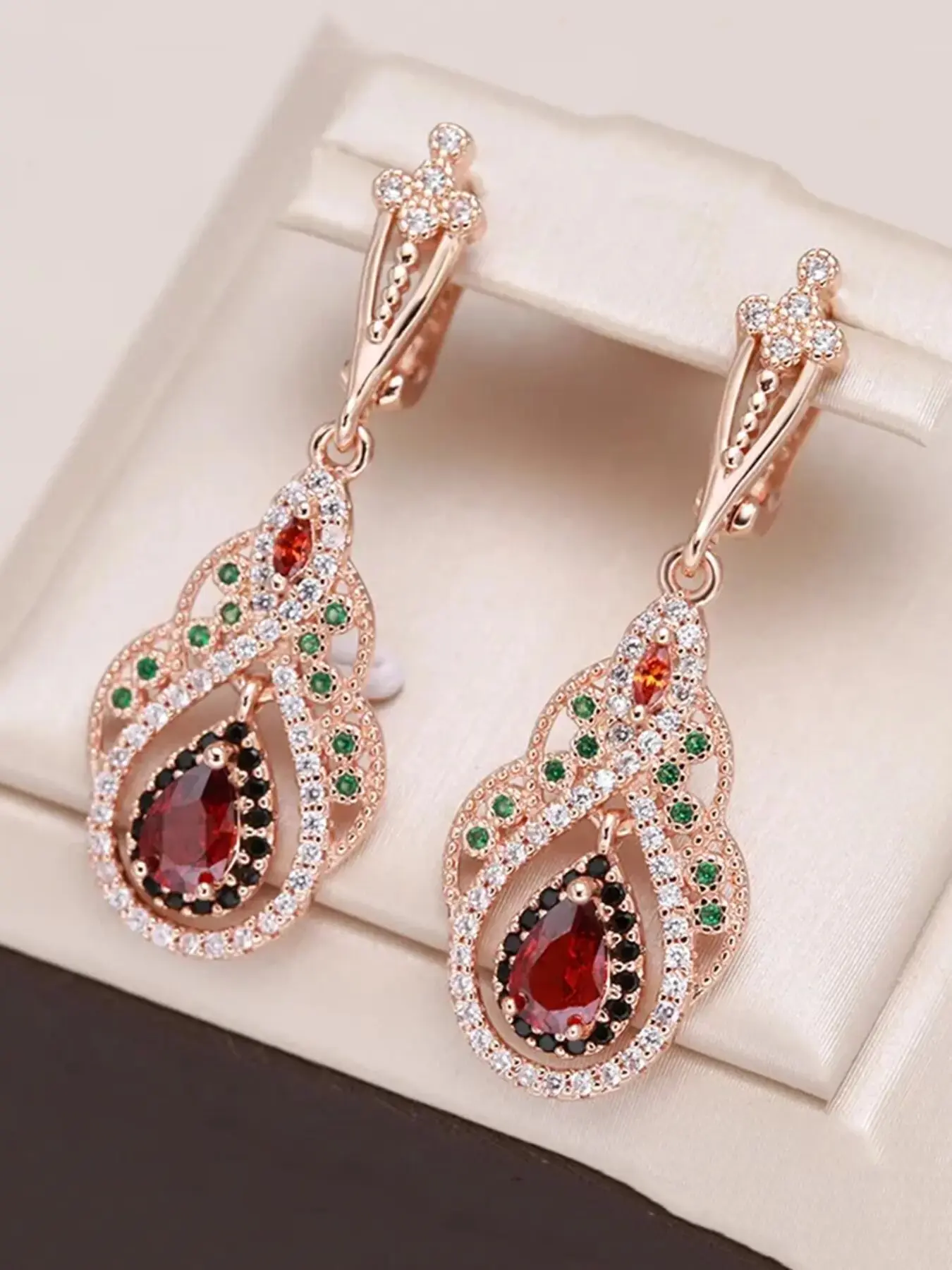 1 Pair Rhinestone & Artificial Gemstone Decorated Dangle Earrings, Dangly Earrings, Vintage Water Drop Shaped Drop Earrings For Women For Gift, Daily Use Fashion Accessories For Club, Party
