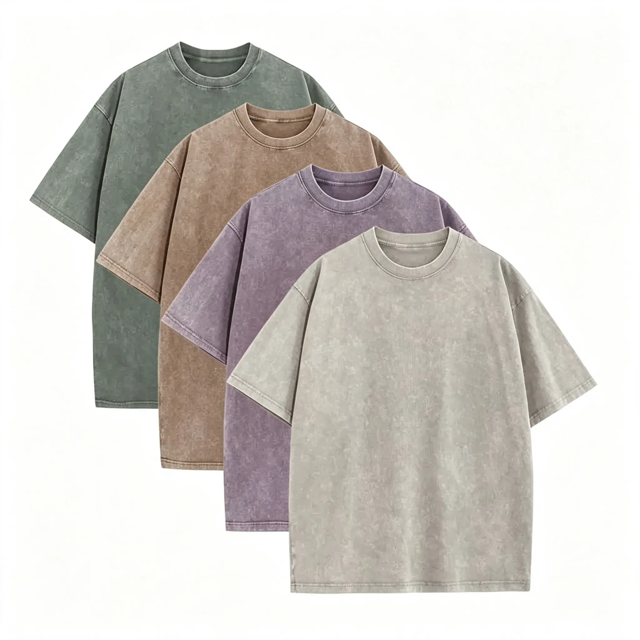 4-Pack Vintage Acid-Wash Solid Cotton T-Shirts — Loose-Fit Crew Neck Streetwear Tees; Summer Short-Sleeve Tops; Ideal for Fitness Enthusiasts