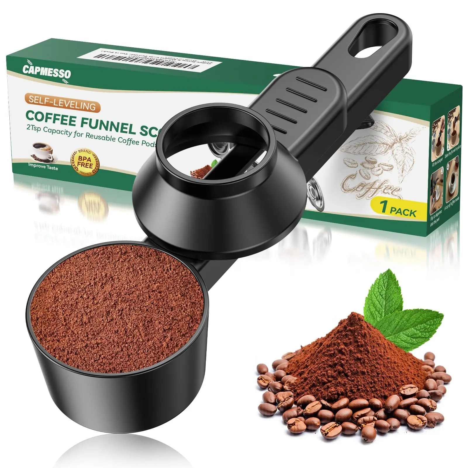 Reusable K-Cup Coffee Capsule Measuring Spoon & Funnel, 1 Tablespoons Coffee Measure, Ground Coffee Protein Powder Tea Scoop, Coffee Making Tool, Home Coffee Tool, Coffee Equipment