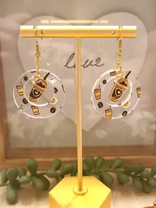 Acrylic Coffee Earrings with Coffee Cup Charm