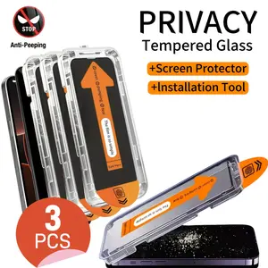 3pcs Full Cover Privacy Tempered Glass Screen Protector For iPhone 17 Pro Max/17 Air/16 Pro Max/15 Pro17/16/15/14/13/12/11/16e/Plus/Mini/X/XR/XS Max/7/8 9H+ Hardness, Ultra HD, Anti-Scratch, Anti-Fingerprint, Easy to Install, Anti-Peeping, Accessories