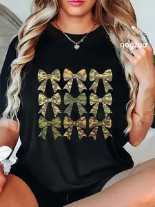 100% Cotton Camouflage Old Camo Bow Camo Coquette Bow Hunting Women Girl T-Shirt