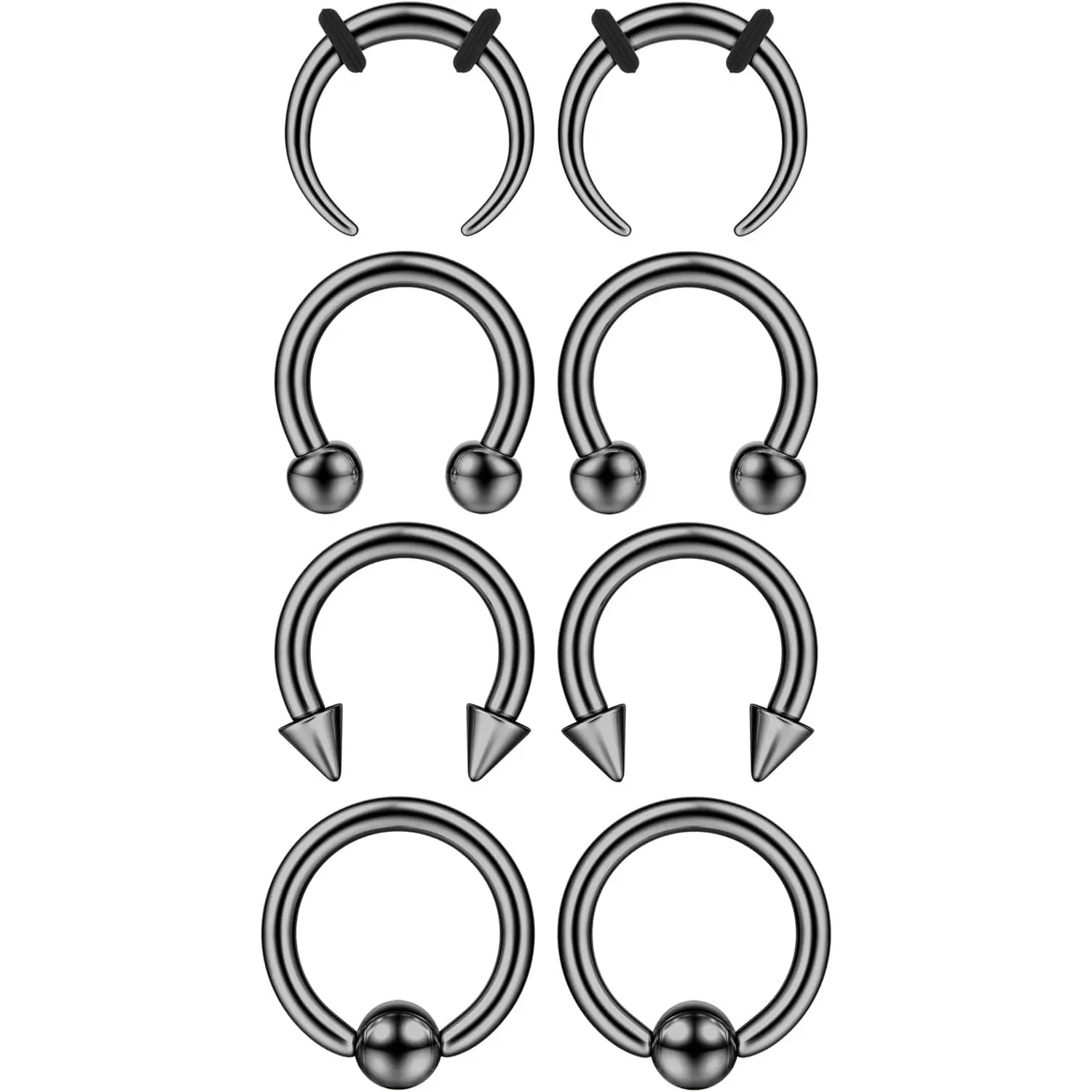 YADOCA Hypoallergenic Surgical Steel Septum Kit - 2G to 14G Septum Rings, Pinchers, Tapers, Gauges, Nose Hoop Ring, Silver & Black Tone Body Jewelry, Hypoallergenic Septum Rings