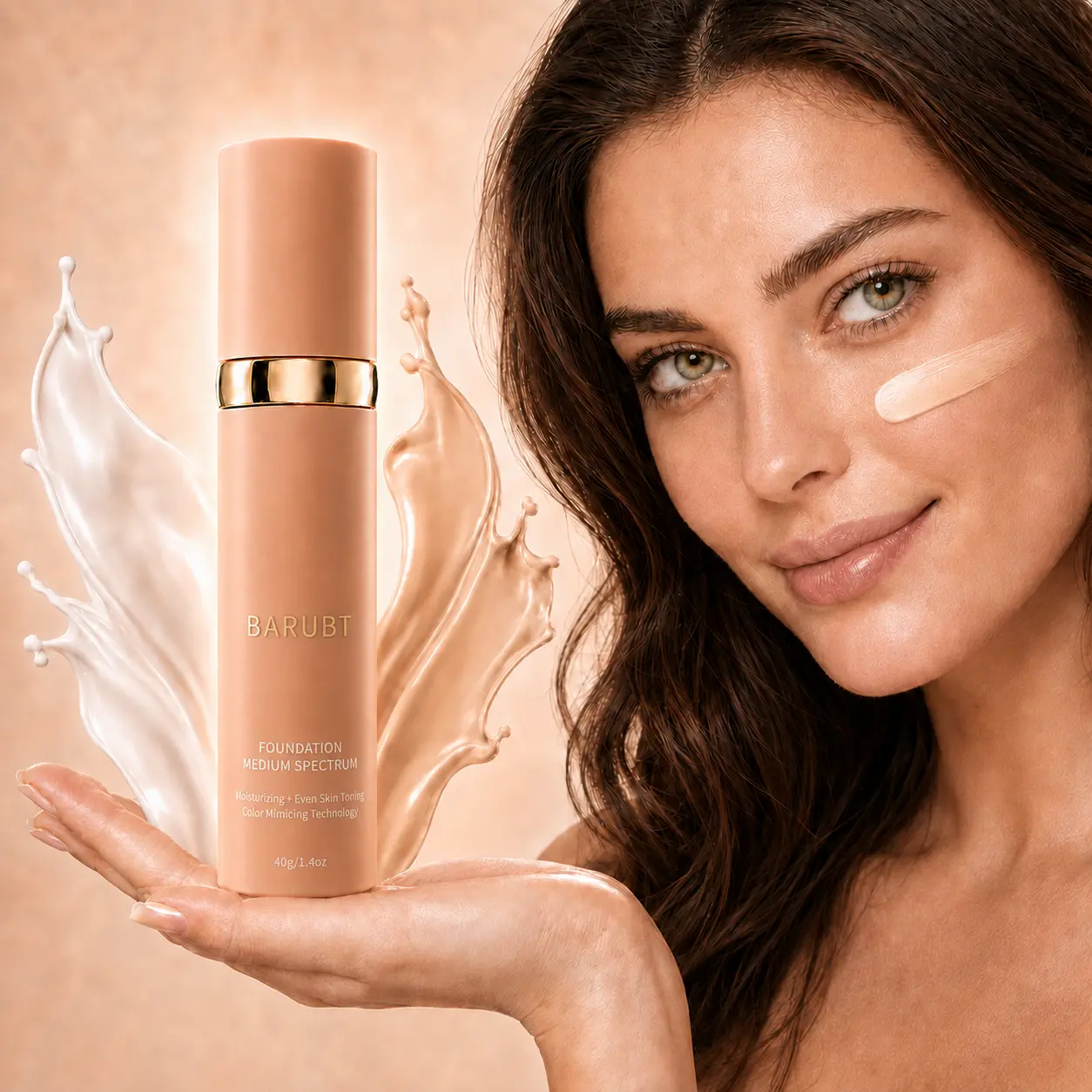 BARUBT 4-in-1 40ml Microbe Liquid Foundation - Color-Adapting Daily Face Makeup, Flawless Buildable Coverage, Smooth Dewy Finish, Radiant Natural Glow (BB & CC Cream Alternative), Smoothing