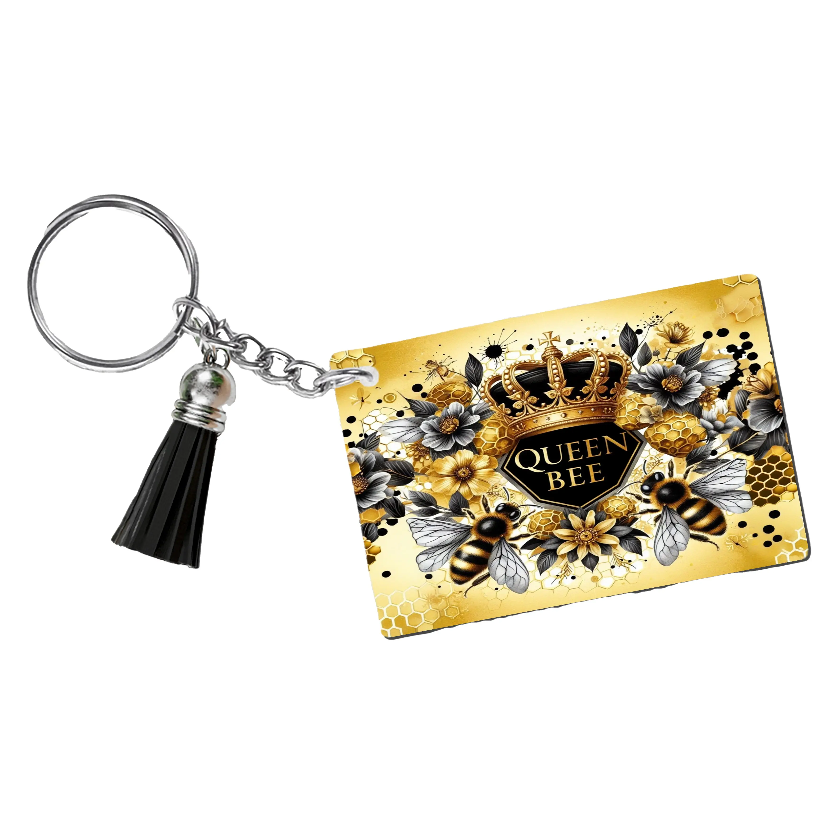Queen Bee Crowned Rectangle car keychain