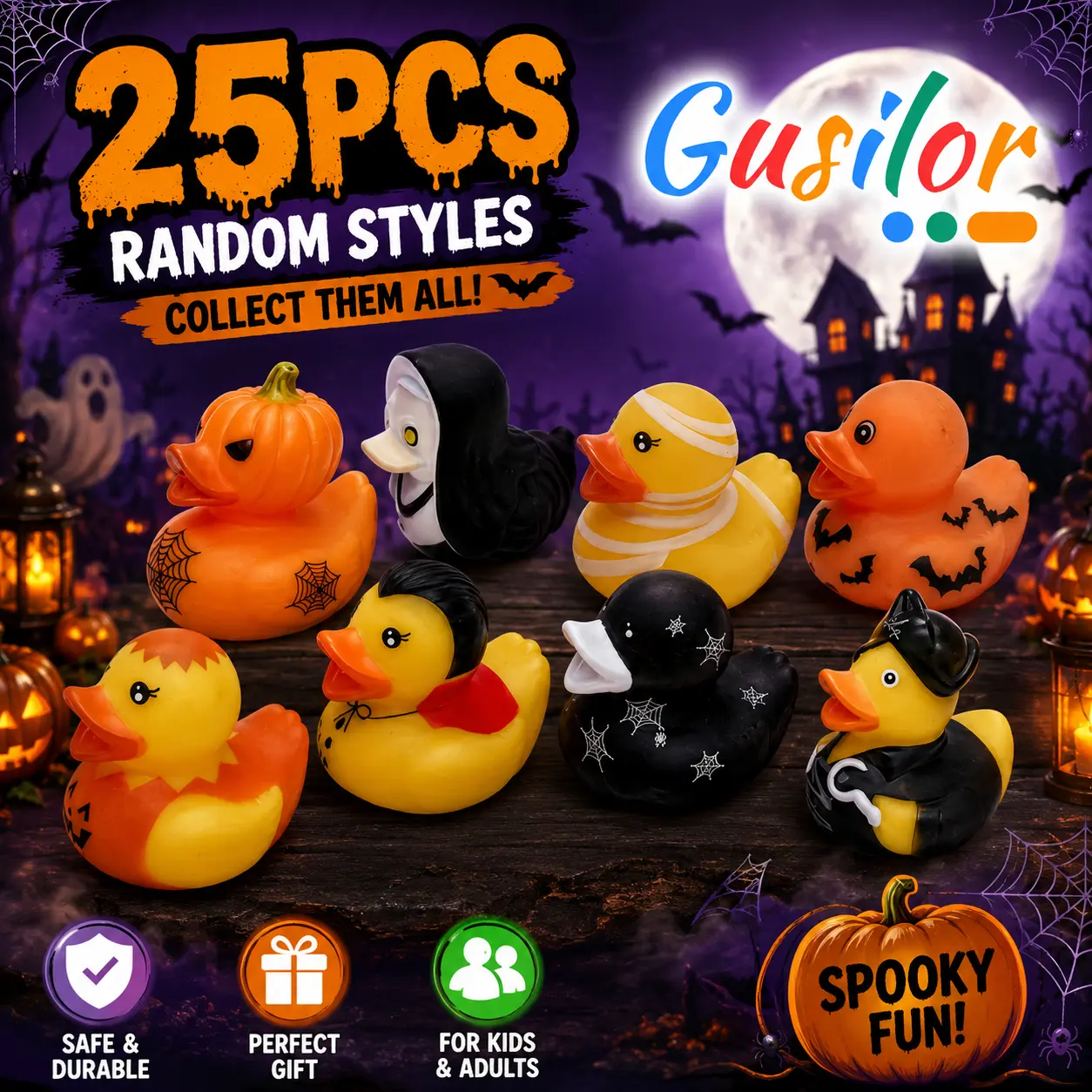 25 Pack Rubber Ducks Jeep Ducking with a Bag- 2" Halloween Assortment Duckies for Jeep Duck Halloween Themed Cruise Duck for Pool, Party Favors, Birthday Gifts, Classroom Incentives, Kids Bath Toys