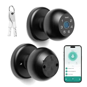 Smart 4-in-1 Smart Door Knob Fingerprint Door Lock with Keypad, Biometric & App Control, Keyless Entry for Room, Garage, Office, Apartment, Black