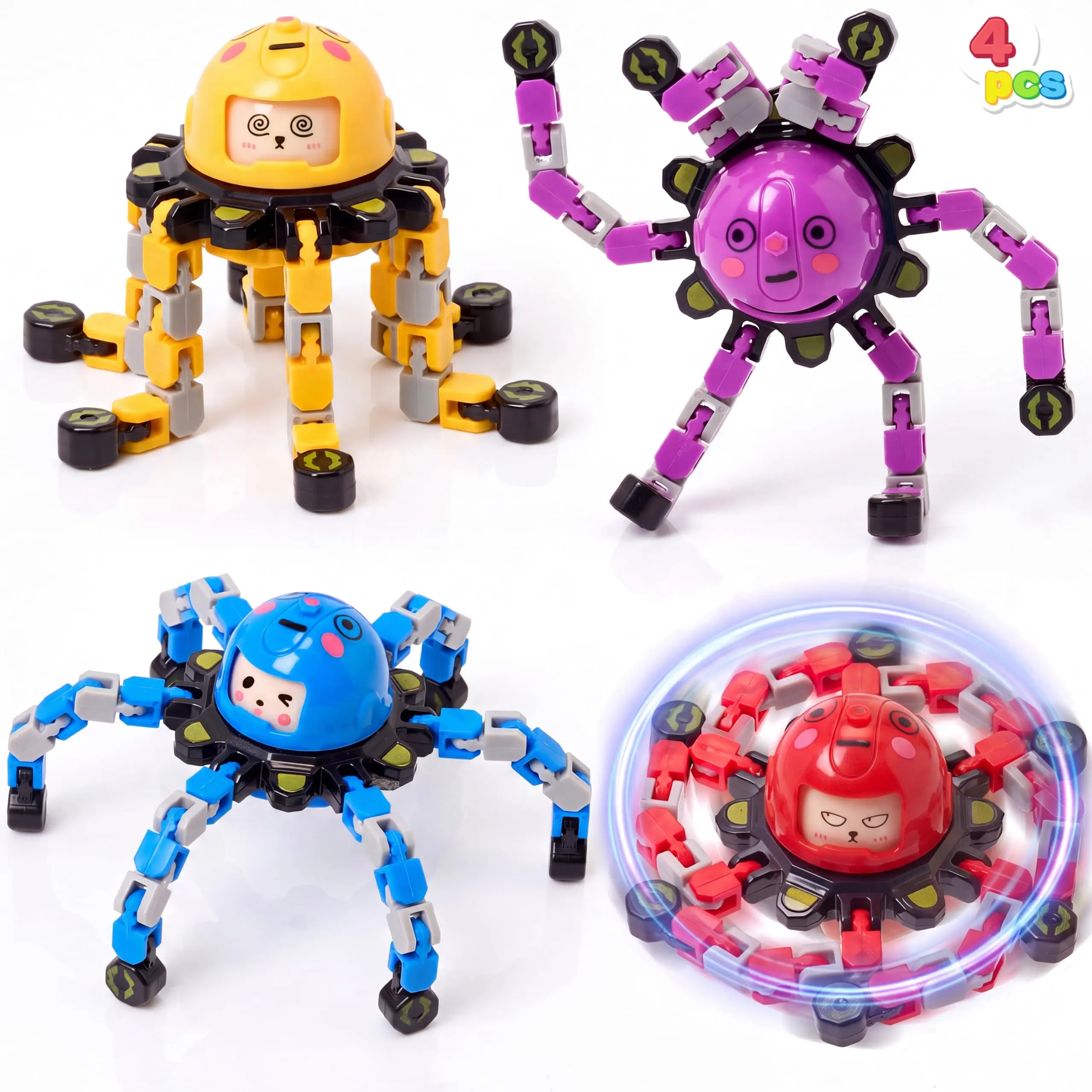JOYIN 4PCS Fidget Spinners Toys, Transformable Stress Relief Sensory Toys for Adults and Girls Boys, Graduation Gift, Birthday Gifts, Office Desk Decompression Toy, Party Favors, Classroom prizes