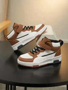 High Top Street Sneakers for Boys, Athletic Footwear, PU Leather and Mesh, Unisex Design, Lightweight and Breathable, All-Seasons, Indoor Outdoor Use, Athletic Trainers