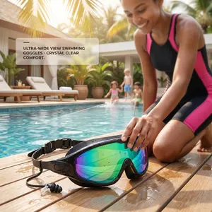 2Pack Anti-Fog Swim Goggles,180°Wide View UV Protection,Waterproof Goggles with Earplugs Nose Clip,Summer Pool Beach Supplies summervibes