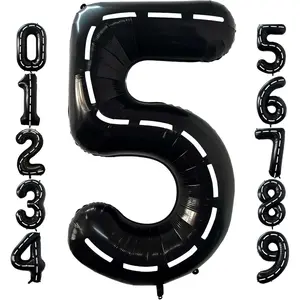 40 Inch Race Car Black Number 5 Balloon Large Size Jumbo Digit Foil Mylar Racetrack Helium Balloons for Boys 5th Racing Car Monster Truck Theme Birthday Party Anniversary Celebration Decoration