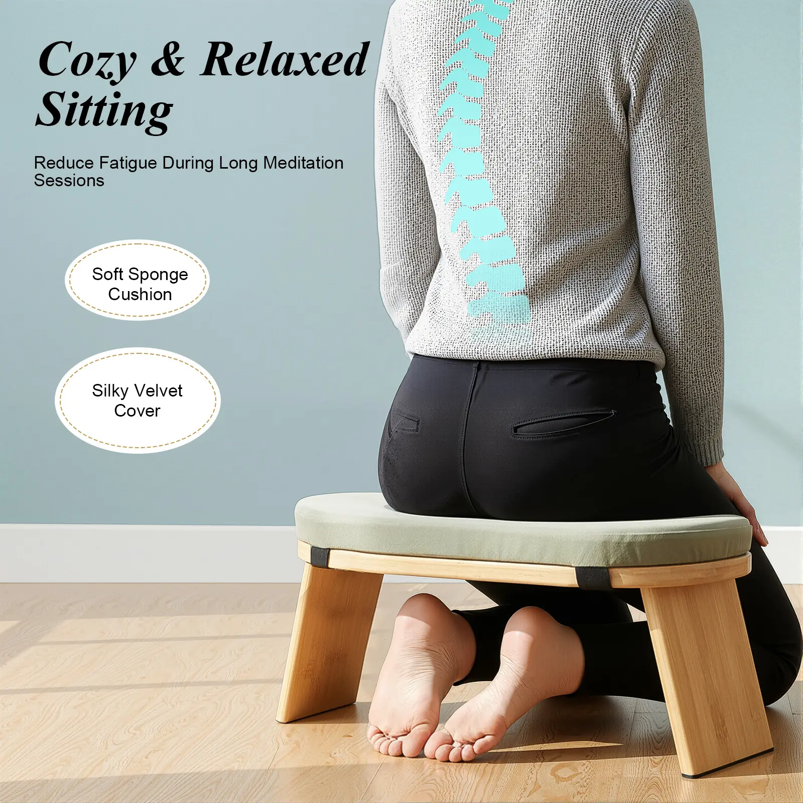 Foldable Bamboo Meditation Stool with Velvet Cushion, Ergonomic 5° Forward Tilt & 396 lbs Capacity, Portable Yoga Bench & Prayer Bench for Home Practice, Mindfulness & Gift Yoga Equipment Yoga Curve Chair Yoga Sit Yoga Band