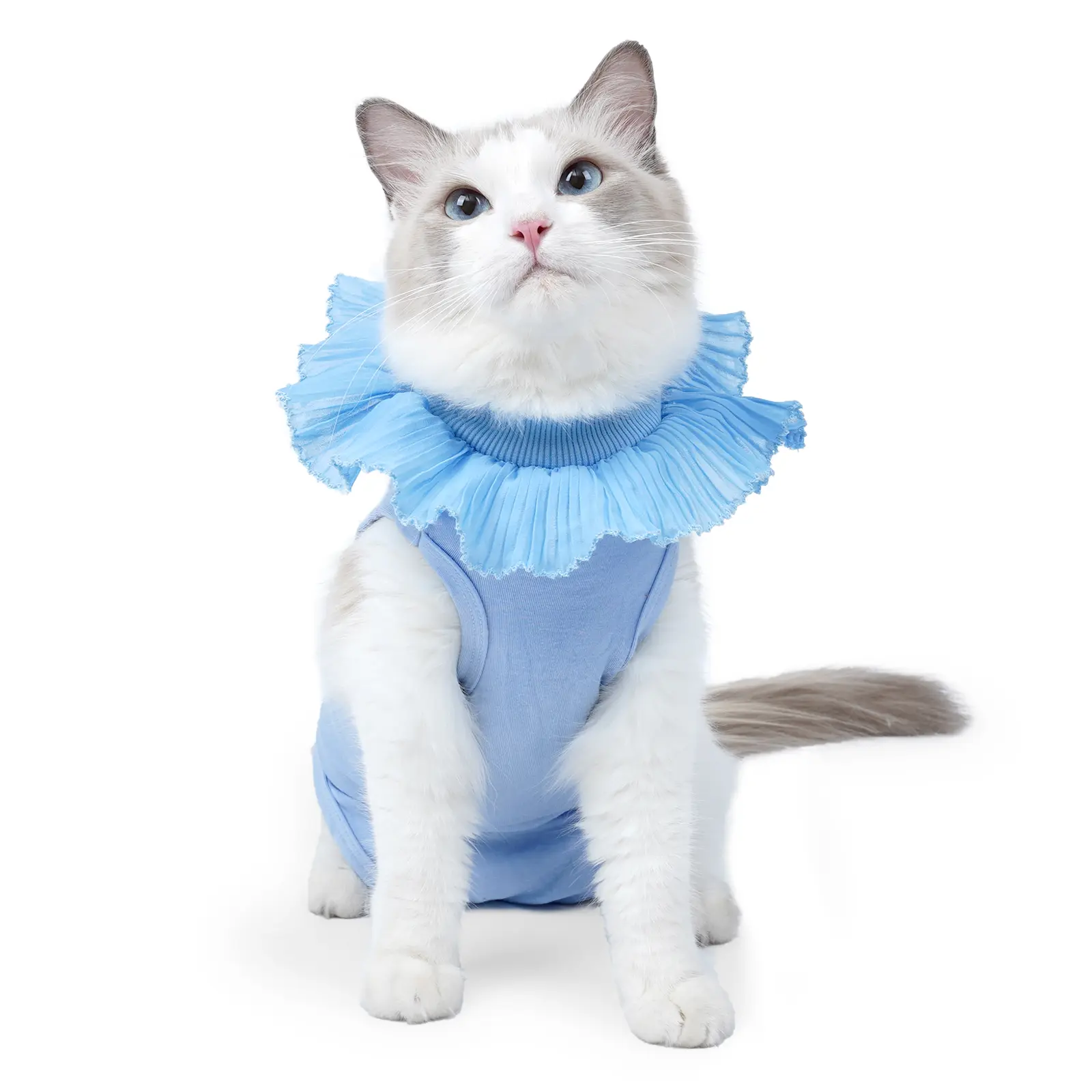 Cat Recovery Suit After Spay Neuter Surgery – Soft Modal Lace Collar Protective Bodysuit – Adjustable Back Length Anti-Lick Healing Suit Prevents Wound Infection – Breathable Stretchy Pet Recovery Wear outfit