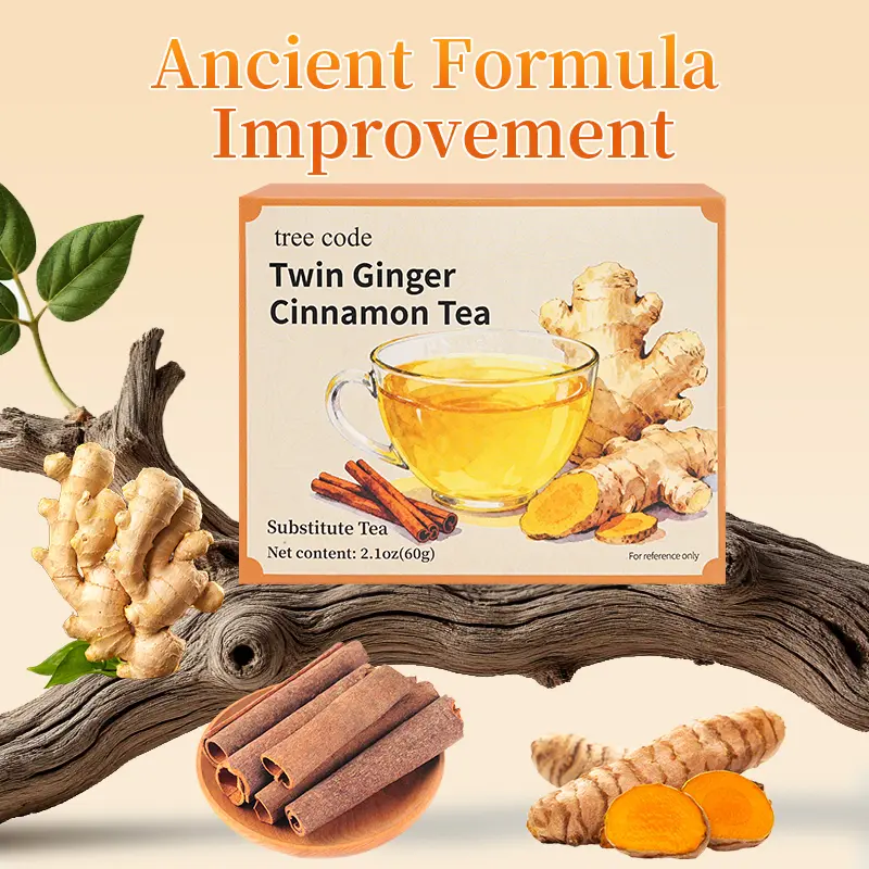 Treecode -Wellness Tea-Twin Ginger Cinnamon Tea-100% all-natural! -Fights inflammation, supports digestive comfort, individually wrapped eco-friendly tea bags. Sugar-free, caffeine-free, gluten-free, vegan — perfect hot or iced!